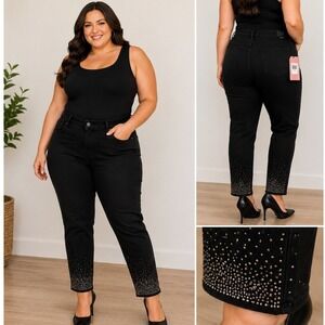 Jen7 Skinny Jeans Women 20 Black Glam Rhinestone Embellished Sculpting Ankle